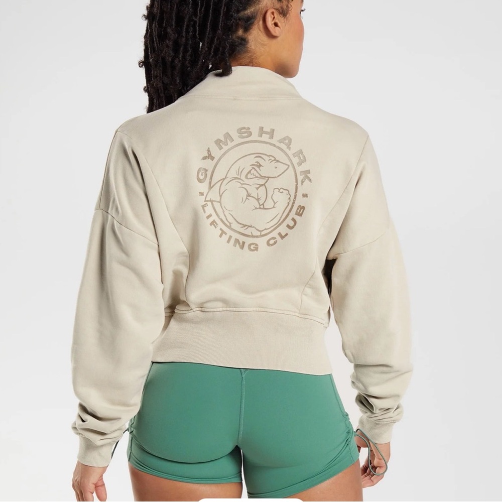Gymshark Cream Cropped Turtleneck Sweatshirt with Logo